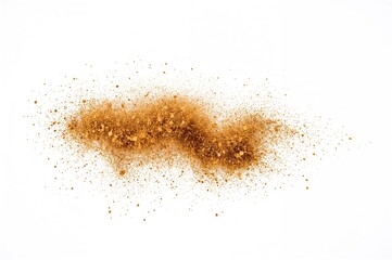 Wall Mural - golden sand burst against white backdrop. abstract airborne sand splash. flying sandy wave in midair