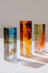 Wall Mural - Abstract art with colorful resin blocks featuring organic elements