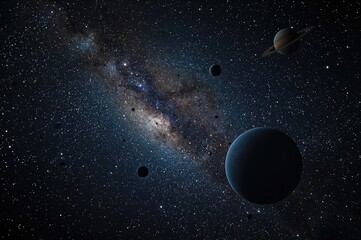 Wall Mural - dynamic cosmic scene with planets, stars, and galaxies showcasing the marvels of space discovery.
