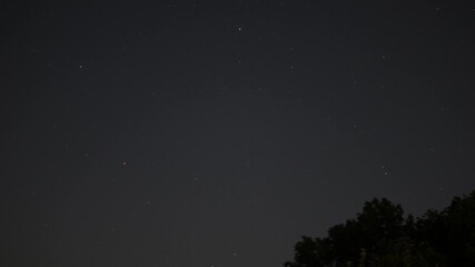 Night sky with stars. View of space with flying meteorites and satellites.