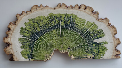 Fan - Shaped Tree Stump Growth Rings with Green - Black Texture