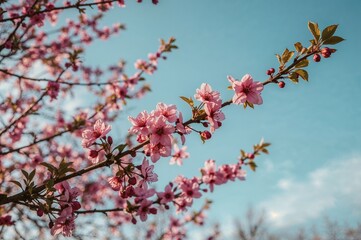 Canvas Print - a cluster of springtime cherry flowers with sunlight filtering through the limbs