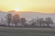 © Stefan Huwiler/imageBROKER - Meadows and trees in the early morning mist in the light of the rising sun, Reusstal, Aristau, Freiamt, Canton Aargau, Switzerland