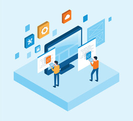 web design and web application design process concept. with a web designer and developer programmer 