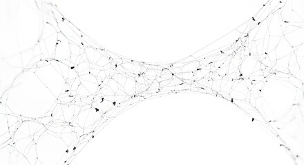 Intricate spiderweb with trapped insects against a bright white backdrop creating a spooky yet abstract pattern for Halloween designs
