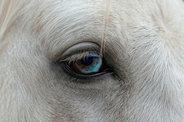 Wall Mural - close-up of a calm horse's face highlighting its eye in macro photography.