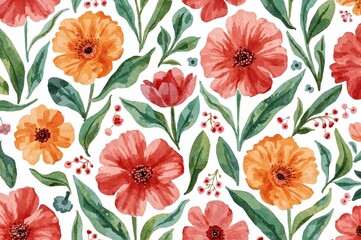 Wall Mural - Hand-painted watercolor art featuring a lively abstract floral design symbolizing the essence of summer, ideal for an eye-catching wall backdrop