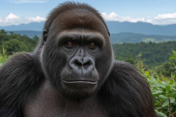 Wall Mural - detailed close-up of a gorilla showing a pensive look