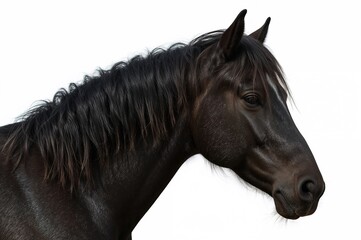 Wall Mural - close-up of a dark horse featuring an extended mane. a contrast in pairs