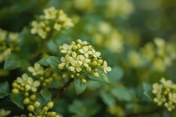 Wall Mural - blurred abstract backdrop featuring vibrant green blossoms