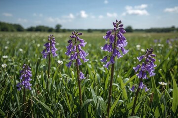 Wall Mural - field covered with blooming bluebell flowers amidst the grass
