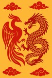 traditional chinese dragon and phoenix design with red and gold colors symbolizing harmony and power