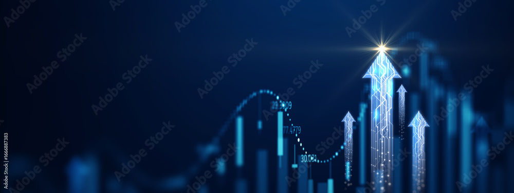 Futuristic digital growth concept with glowing arrows and financial ...