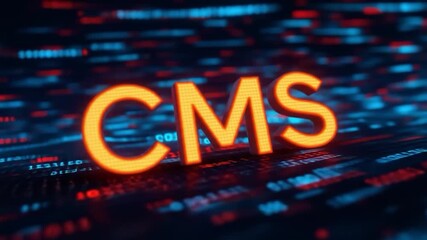 Animated glowing cms text with binary code background for digital concepts