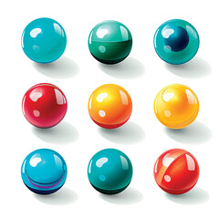 Set of bright glossy balls and balls on a white background. Colored balls. Multicolored balls. Collection of 3D balls, buttons, website.
