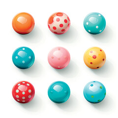 Set of bright glossy balls and balls on a white background. Colored balls. Multicolored balls. Collection of 3D balls, buttons, website.