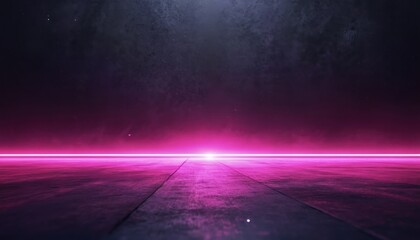 Wall Mural - Abstract background with grainy texture effect in black, purple, blue gradient. Features bright neon line across horizon, creating sense of depth, motion. Suitable for futuristic sci-fi themes,