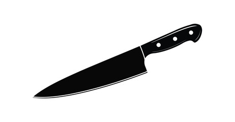  Chef’s knife silhouette with pointed blade and riveted handle—symbol of cooking, kitchen tools, food preparation, and culinary precision