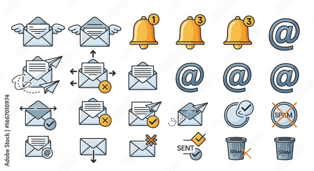 Modern digital communication icons email notifications alerts and ...