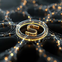 Wall Mural - abstract glowing 3d coin concept with cryptocurrency connections
