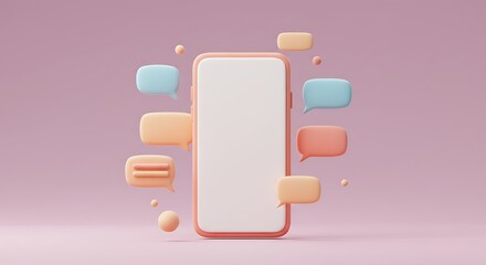 Smartphone with Blank Screen and Chat Bubbles 3D Render.