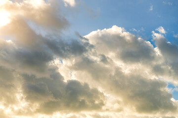 Wall Mural - Sky with clouds. Cloudy skyscape background. Cloudscape sky background. Cloud in the sky. Background with cloud. Gloomy sky with overcast clouds. Skyscape and cloudscape