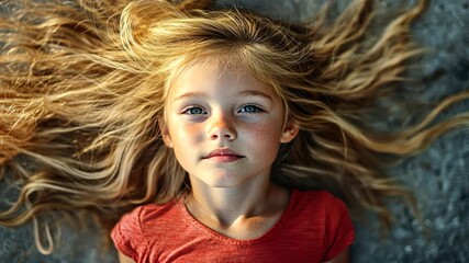 Wall Mural - Girl lying down with windy hair