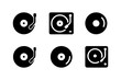 © ieps - Set of retro vinyl record and turntable icons in black silhouette style