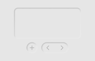 User interface element in neumorphism style. Blank data field with plus and arrow buttons. UI design for web or application development.
