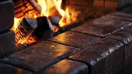 Wall Mural - Fire in Brick Oven Close Up