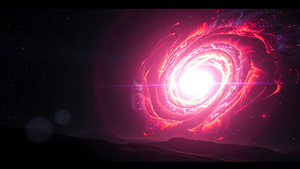 Wall Mural - vivid cosmic energy burst emitting from a celestial vortex in a dark galactic landscape