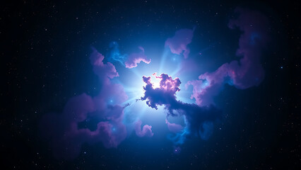 Wall Mural - Vibrant Cosmic Nebula with Glowing Blue Clouds and Distant Stars in Dark Space