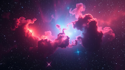 Wall Mural - Vibrant Cosmic Nebula in the Depths of Space with Brilliant Stars and Colorful Gas Clouds