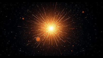Wall Mural - Vibrant Cosmic Explosion with Golden Light and Twinkling Stars in a Deep Space Background