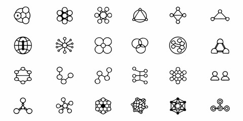 Modern Black Line Icons: Network Connections, Data Links, & Social Structures, Perfect for Infographics and Website Design, Originally a Scalable Vector Graphic