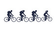 © rabbivay - Cyclists Riding Bicycles in Seamless Pattern People with Backpacks Silhouette