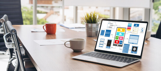 UX UI design process for modish mobile application and website . Creative prototype of wireframe for professional app developer .