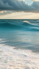 Wall Mural - waves crash against the shore near a sandy beach, great for travel or coastal lifestyle images