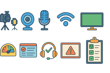 Wall Mural - Technology and communication icon set. linear style for digital interfaces