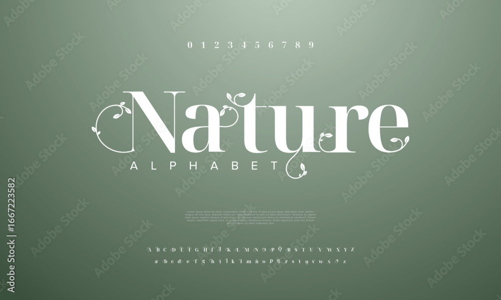Number Nature Lettering Nature Typography elegant alphabet letters font and number. Classic ...