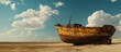 © rizky - Wrecked ship stranded in the desert under a cloudy sky, a symbol of the impact of climate change and the depletion of water resources