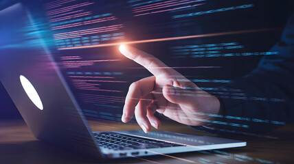 Innovative programmer coding with cutting edge technology at modern computer