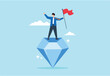 © Premium Shop - Flat illustration of businessman hold winning flag on giant diamond symbolizing value proposition success