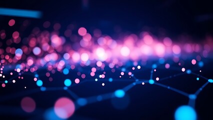 Futuristic data visualization with glowing blue particles on a dark background, symbolizing advanced technology.