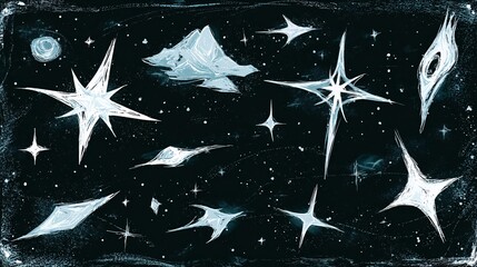 Wall Mural - Abstract illustration shows stars and celestial bodies against a dark background.