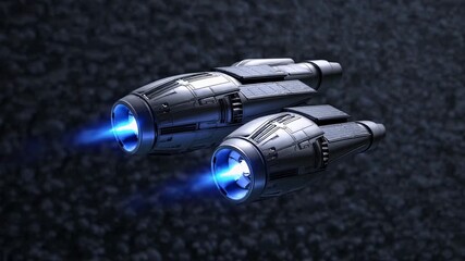 Wall Mural - Futuristic spacecraft with glowing engines, captured from a side angle. The scene resembles a sci-fi video game, set against a starry backdrop. Live desktop wallpaper.