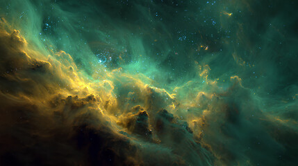 Wall Mural - green and yellow nebula in dark space