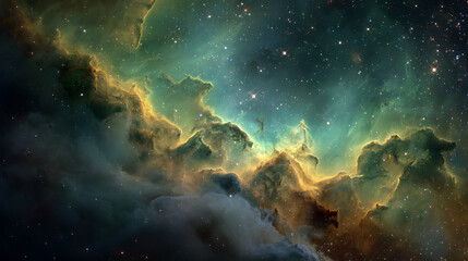 Wall Mural - green and yellow nebula in dark space