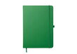 © Sasori - A vibrant green notebook, presented against a black backdrop, features a smooth, solid surface and a practical design.