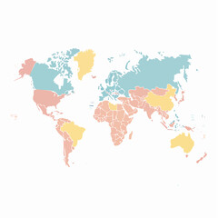  Clean scalable SVG world map with pastel continents. Accurate details, minimal lines, editable labels. Ideal for infographics, education, global presentations, and travel designs.
